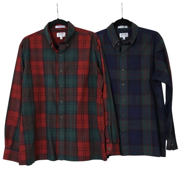 Vintage Arrow Tartan Plaid Red Green Navy Long Sleeve Button Down Shirt Lot L - Picture 1 of 8